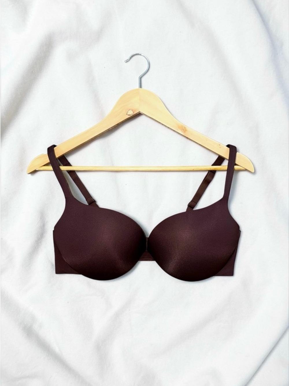 SKIMS Cocoa Brown Satin Teardrop Push Up Bra Size 36D - Picture 2 of 5